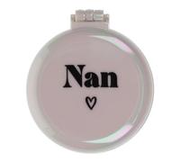 Nan - Girls Pearlescent White Compact Folding Pop Out Hairbrush With Mirror, Personalised With A Nan Decal