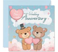 Nan Grandad Anniversary Card - Bears & Clouds - Happy Wedding Anniversary Card for Nan Grandad from Grandson Granddaughter, 145mm Anniversaries Greeting Cards