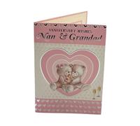 Nan & Grandad Cute Teddies In Pink Heart Anniversary Card