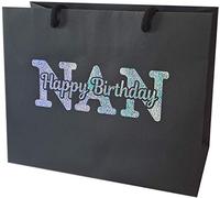 Nan Happy Birthday Gift Bag - Holographic Glitter Gift Bag with Rope Handles and Tissue Paper - Birthday Ideas Nan (Medium)