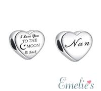 Nan I Love you to the Moon and Back Charm for Pandora Bracelet. S925 Sterling Silver