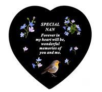 Nan Memorial Heart Plaque - Graveside Ornament with Robin & Forget-Me-Not Design
