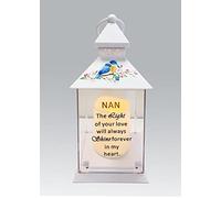 Nan Memorial Light Up Lantern - Bird Floral Candle Graveside Memory Remembrance