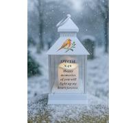 Nan Memorial Light Up Lantern - Christmas Robin & Holly LED Candle Ornament for Graveside Remembrance or Home Display