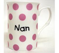 Nan Mug Fine Bone China Pink Spots Nan Mug Hand Decorated in The UK