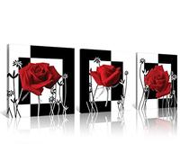 NAN Wind 3 pc Red Rose Wall Decor Black and White Red Rose Pictures for Wall Canvas Art Bedroom Decor Red Wall Art Flower Picture on Canvas for Home Decor Stretched and Framed 12X12inches
