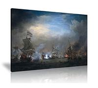 NAN Wind Modern Ship Battle Pirate Ship Prints Picture Landscape Wall Decor Paintings on Canvas Framed Ready to Hang for Home Decor Bedroom Decor