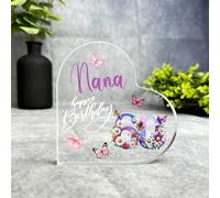 Nana 60th Purple Chamomile Floral Birthday Present Heart Plaque Keepsake Gift - Small Gifts For Him For Her, Present, Acrylic Plaque, Unqiue Gift, Ornament, Décor, Plaque, trinket, Keepsake Gift
