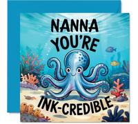 Nana Birthday Card - Youre Ink Credible - Happy Birthday Card for Nana from Grandson Granddaughter, 145mm Underwater Sea Life Illustration Bday Greeting Cards