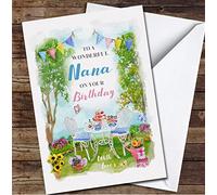 Nana Birthday Garden Afternoon Tea Flowers Painted Personalised Birthday Card | Birthday Card | Design Birthday Card