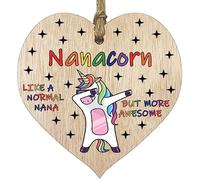 Nana Birthday Gift for Her - Nanacorn - Wooden Heart Plaques, Light Wood Sign Keepsake, Funny Nana Happy Birthday Plaque Nannie Gifts Unicorn Awesome Nanna Present from Granson Granddaughter
