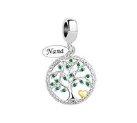 Nana Family Tree Dangle Charm Compatible with Pandora Moments Bracelets Women Grandma Beautiful Hero Birthday Gold Love Heart