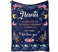 Nana Gifts, Nana Birthday Gifts from Grandchildren, Flower Blankets for Nana, Gifts for Nana Grandma on Mothers Day Christmas, Soft Flannel Blankets 50" x 60" (Navy Blue)