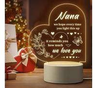 Nana Gifts, Nana Birthday Gifts - Unique Acrylic Engraved Night Light with Warm Messages, Present for Nana from Grandchildren for Mothers Day, Heart-Shaped LED Bedside Lamp