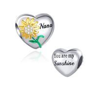 Nana Heart Sunflower You Are My Sunshine Bead Charm Compatible with Pandora Charms Bracelets