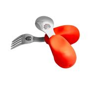 Nana’s Manners - Stage 2 Toddler Cutlery Set, Self-Feeding Kids Cutlery Set, Baby Spoon & Fork Set w/Rounded Steel Ends & Easy-to-Grip Handles, Non-BPA, for 12 Months & Up, Jeddie Orange