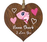 Nana Shark - Dark Wooden Heart Sign Plaque, Best Nana Gifts From Grand Daughter, Presents for Nanna, Gift For Nana, Nanny Gifts, Nanny Presents