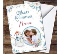 Nana Snowman Floral Blue Photo Any Text Personalised Christmas Card | Christmas Card | Any Relation Xmas Card