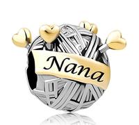 Nana Yarn Ball Gold Heart Knitting Stick Bead Charm Compatible with Pandora Bracelets Granddaughter Grandma Family Birthday