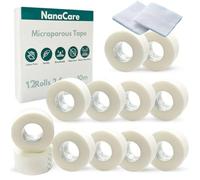 NanaCare Microporous Medical Tape Waterproof, 12 Rolls 2.5cm x 10m + 10pc Gauze Pads - Hypoallergenic Surgical Tape For Wound Care, Dressings & Face, First Aid Waterproof Bandage For Sensitive Skin