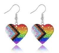 Nanafast LGBT Rainbow Pride Earrings for Women Acrylic Heart Dangle Earrings for Progress Bisexual Lesbian Transgender LGBTQ Pride Month Accessories Gifts, Acrylic, No Gemstone
