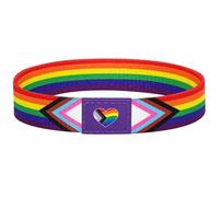 Nanafast LGBTQ Rainbow Pride Bracelet for Women Men Stretch Elastic Wristband LGBT Bracelets for Pride Month Trans Bisexual Nonbinary Lesbian Asexual Stuff Accessories, 2pcs, Polyester, no gemstone