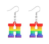 Nanafast Rainbow Initial Earrings Acrylic LGBT Rainbow Letter Earrings for Women Letter Pride Earrings with A-Z Charms LGBTQ Pride Jewelry Gifts, Acrylic, No Gemstone
