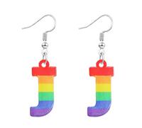 Nanafast Rainbow Initial Earrings Acrylic LGBT Rainbow Letter Earrings for Women Letter Pride Earrings with A-Z Charms LGBTQ Pride Jewelry Gifts, Acrylic, No Gemstone