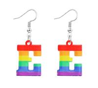 Nanafast Rainbow Initial Earrings Acrylic LGBT Rainbow Letter Earrings for Women Letter Pride Earrings with A-Z Charms LGBTQ Pride Jewelry Gifts, Acrylic, No Gemstone
