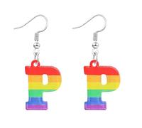 Nanafast Rainbow Initial Earrings Acrylic LGBT Rainbow Letter Earrings for Women Letter Pride Earrings with A-Z Charms LGBTQ Pride Jewelry Gifts, Acrylic, No Gemstone