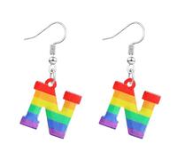 Nanafast Rainbow Initial Earrings Acrylic LGBT Rainbow Letter Earrings for Women Letter Pride Earrings with A-Z Charms LGBTQ Pride Jewelry Gifts, Acrylic, No Gemstone