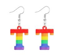 Nanafast Rainbow Initial Earrings Acrylic LGBT Rainbow Letter Earrings for Women Letter Pride Earrings with A-Z Charms LGBTQ Pride Jewelry Gifts, Acrylic, No Gemstone