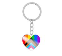 Nanafast Stainless Steel LGBTQ+ Pride Keychain, Rainbow Flag Keyring for Parades and Events, Progress Flag Heart, Gay Pride Keychain, Women's Gift