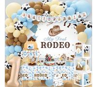 NANAGALI My First Rodeo Birthday Party Decorations, Cowboy 1st Supplies, First Rodeo Birthday Backdrop Balloons Arch Box High Chair Banner Party Idea for 1 Year Old Boys