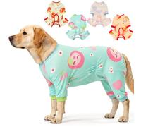 Nanaki Cute Dog Pajamas for Large Breeds, Soft Velvet Stretchy Puppy Pjs with Peach Patterns, Comfy Pet Onesie Jammies for Pajama Party, for Birthday Gift, Green,2XL