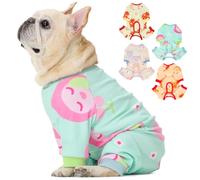 Nanaki Cute Pitbull Pajamas for Dogs Medium, Soft Velvet Stretchy Puppy Pjs with Peach Patterns, Comfy Pet Onesie Jammies for Pajama Party, for Birthday Gift, Green,M