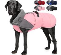 Nanaki Dog Coat Jacket for Large Dogs Winter Waterproof, Warm Fleece Lining Furry Collar Large Dog Jacket with Leash Hole, Reflective Cold Weather Pet Jacket Outdoor Walking Hunting,Easy On Pink 3XL