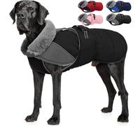 Nanaki Dog Coat Jacket for Large Dogs Winter Waterproof, Warm Fleece Lining Furry Collar Large Dog Jacket with Leash Hole, Reflective Cold Weather Pet Jacket Outdoor Walking Hunting,Easy On Black 3XL