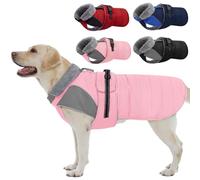 Nanaki Large Dog Coats for Winter Waterproof, Warm Fleece Lining Reflective Large Dog Jacket with Leash Hole,Furry Collar Cold Weather Puppy Jacket Outdoor Walking Hunting Easy On Pet Snow, Pink 2XL