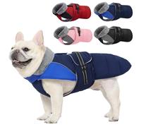 Nanaki Small Dog Coats for Winter Waterproof, Warm Fleece Lining Dog Jacket with Leash Hole, Reflective Cold Weather Puppy Jacket Vest, Easy On Pullover Pet Snow Jacket Male Female, Bulldog, Blue M