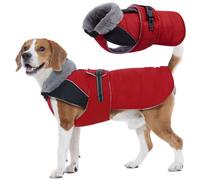 Nanaki Warm Dog Coats for Winter, Fleece Lined Furry Collar, Waterproof Reflective Dog Snowsuit with Leash Hole for Outdoor Walking Hunting, Easy On Cold Weather Puppy Jacket Vest, Beagle, Red L