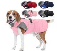 Nanaki Warm Fleece Lined Furry Collar Winter Coats Jackets Vests for Dogs, Waterproof Reflective Dog Snowsuit with Leash Hole Outdoor Walking Hunting, Easy On Pullover Medium Dog Puppy Coat Pink XL