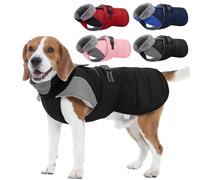 Nanaki Warm Fleece Lined Winter Coat Jacket Vest For Dogs, Waterproof Reflective Dog Snowsuit With Leash Hole, Furry Collar Medium Puppy Coat for Outdoor Walking Hunting, Easy On Pet Snowsuit Black XL