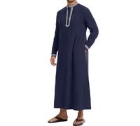 NANAMEEI Arabic Costume for Men Moroccan Kaftan for Men Saudi Thobe Navy L