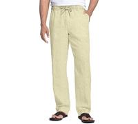 NANAMEEI Linen Trousers Me Linen Drawstring Trousers Men Beige 3XL