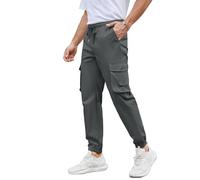 NANAMEEI Men's Cargo Trousers Breathable Joggers tretch Work Pants Adjustable Drawstring WAIS Hiking Pants with 8 Pockets,Dark Gray,2XL
