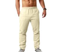 NANAMEEI Mens Linen Trousers Loose Fit Drawstring Trousers with Pocket Beige L