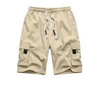 NANAMEEI Men's Summer Cargo Bermuda Shorts Slim Fit Cargo Trousers Men's Short Stretch Beige 2XL