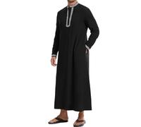 NANAMEEI Moroccan Kaftan for Men Long Sleeve Thobe for Islam Kaftan for Man Black XL