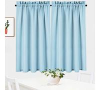 Nanan Kitchen Curtains 45 Inches Long - Casual Weave Cafe Tiers, Privacy Half Window Set, 30" x 45", Dusty Blue, Set of 2